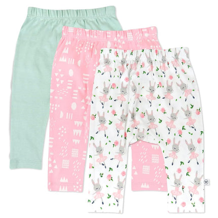 HonestBaby Multipack Harem Pants Roomy Fit Pull on Bottoms 100% Organic Cotton for Infant Baby Boys, Girls, Unisex, 3-Pack Tutu Cute, 0-3 Months