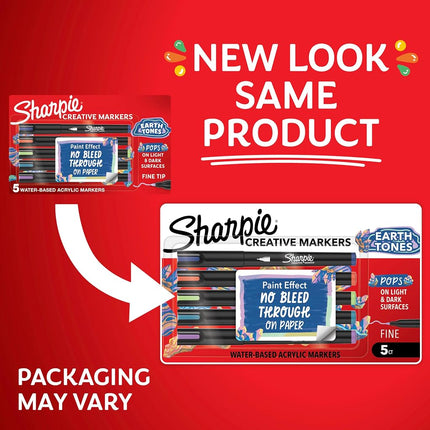 Sharpie Creative Markers, Earth Tones, Water-Based Acrylic Paint Markers, Fine Tip, 5 Count