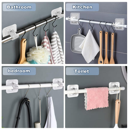 10PCS Curtain Rods No Drilling,NONO Bracket No Drill Curtain Rod Brackets Self Adhesive Curtain Rod Holders Nail Free Adjustable Curtain Rod Hooks Curtain Hangers for Bathroom Kitchen Bathroom Hotel
