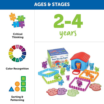 Learning Resources Sort-'Em-Up Pups, Preschool Sorting Set, Sort by Height, Weight, Colour, Number & Ear Pattern, Ages 3+