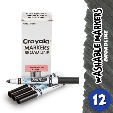 Marcadores lavables negros de Crayola, de trazo grueso, 12 unidades