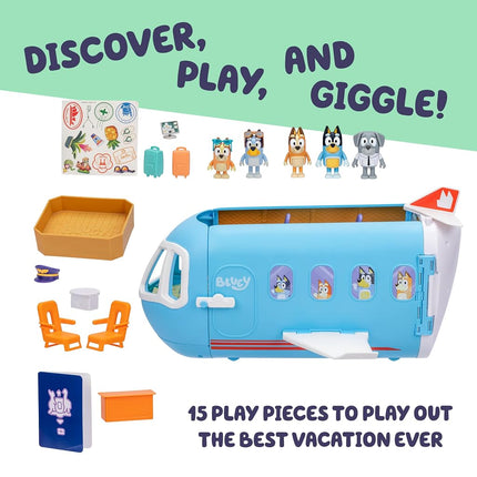 Bluey 3-in-1 Transforming Plane Playset with The Heelers, Plane Transforms to A Resort & Boat, 25+ Sounds & Phrases, 5 Figures - Exclusive Captain Figure, Amazon Exclusive