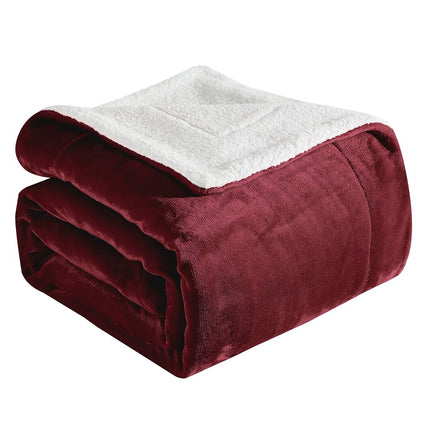 Elegant Comfort Ultra Soft Reversible Flannel Sherpa Blanket - Cozy Silky Fleece Throw for Couch, Bed - Plush Fuzzy Warm Winter Blanket for Gift, Twin XL, Burgundy