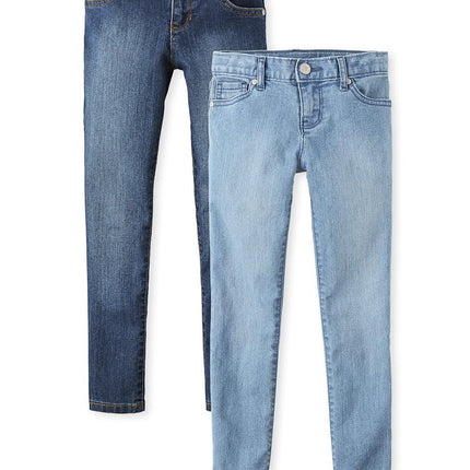 The Children's Place Jeans Súper Ajustados para Niña, Paquete de 2, Índigo Claro/Lavado Azul Victoria, 18