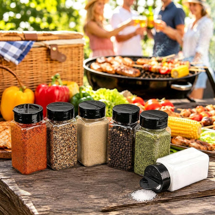 Bekith 16 Pack 9 Oz Plastic Spice Jars Bottles Containers with Black Cap – Perfect for Storing Spice, Herbs and Powders
