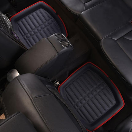 FH Group Automotive Floor Mats - PU Leather Floor Mats, Deep Dish Design, Floor Mats for Cars, Universal Fit Floor Mats Full Set, Floor Mats For Most Sedan, SUV, Truck Floor Mats Red Black