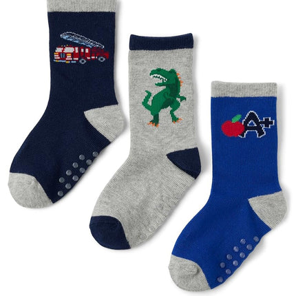 Gymboree Boys' and Toddler Crew Socks, Back to School 3-pack, 12-24 Months