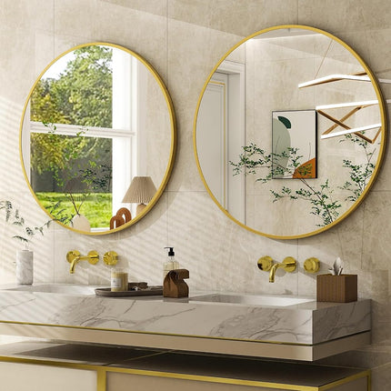 EASLY 24 Inch Round Mirror, Gold Metal Frame Wall Mirror for Bathroom