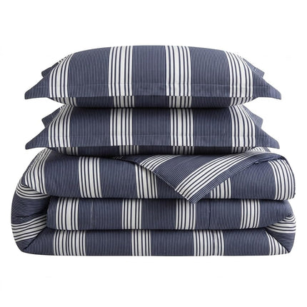 Nautica | 100% Cotton Cozy & Soft, Durable & Breathable Striped Comforter & Matching Sham(s), Navy, Twin