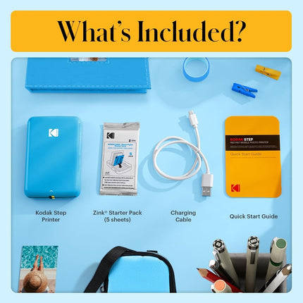Kodak Step Instant Smartphone Photo Printer - 75 Sheets BUNDLE - Portable Mini Color Wireless Mobile Printer - Zink 2x3” Sticky-Back Photos - Bluetooth Compatible with Smart Devices - Fun App -Blue