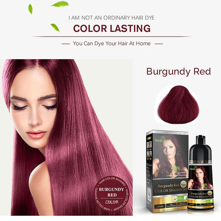 Herbishh Burgundy Red Hair Color Shampoo for Gray Hair Coverage 500ml