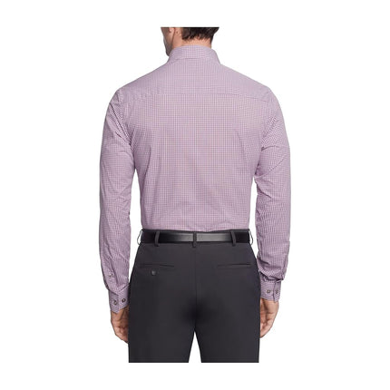 Kenneth Cole Men's Dress Shirt Slim Fit Checks and Stripes (Patterned), Raspberry, 16"-16.5" Neck 34"-35" Sleeve
