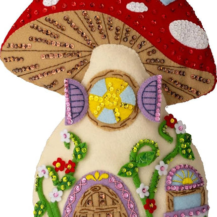 Bucilla, Mushroom Manor, Felt Applique Door Stop Kit, Perfect for DIY Arts and Crafts, 89733E