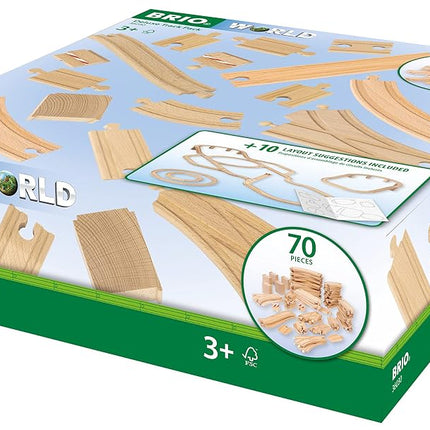 BRIO World Deluxe Track Pack for Kids, 70 Piece Wooden Railway Track Expansion Set, Ages 3 Years and Up