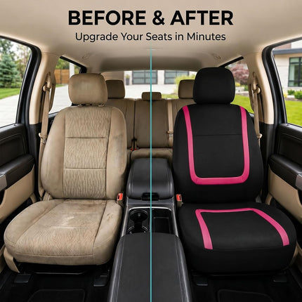FH Group Car Seat Covers Front Set in Cloth - Car Seat Covers for Low Back Car Seats with Removable Headrest, Universal Fit,Automotive Seat Covers,Washable Car SeatCover for SUV,Sedan,Van Pink