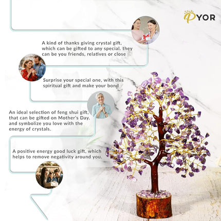 PYOR Amethyst Crystals, Artificial Tree, Money Trees, Crystals and Stones, Desk Decorations for Women Office, Feng Shui Decor, Spiritual Gifts for Women, Meditation Crystals, Housewarming Gifts