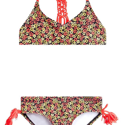 Kanu Surf Girls' Willow V-Neck Bikini Beach Sport 2-Piece Swimsuits, Summer Bloom Black, 7