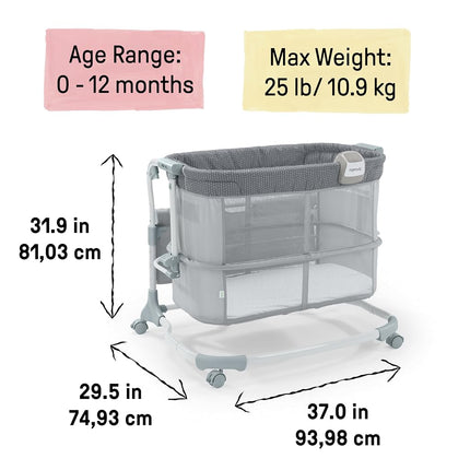 Ingenuity Dream & Grow Bedside Baby Bassinet with AirLoom Mattress, for Ages 0-12 Months, Adjustable Height - Handstitch (Grey)
