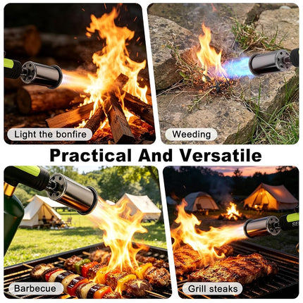 SEESE Powerful Propane Torch Gun,Kitchen Cooking Torch With One-Touch Max Fire, Charcoal Lighter with a Safety Lock, Adjustable Blow Torch for Sous Vide, BBQ, Campfire, Fireplace(Tank Not Included)