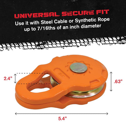 GearAmerica Smart Snatch Block para ATV o UTV (Side-by-Side) | 24,000 LBS (12T) MBC y 12,000 LBS (6T) WLL | Polea de cabrestante para cuerda sintética o cable de acero de hasta 7/16" (11 mm) y cabrestantes de hasta 12K LBS