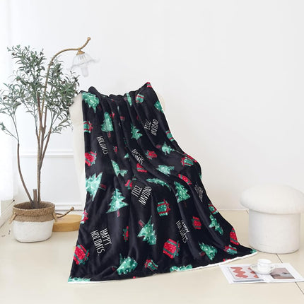 Elegant Comfort Reversible and Ultra-Plush Flannel Fleece-Winter Christmas Sherpa Throw- Lightweight Soft and Cozy-Holiday Decorative Throw, Perfect for Lounging, 50 x 60 inches, Feliz Navidad