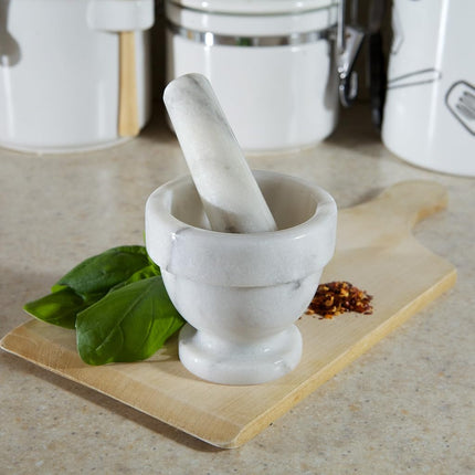 Marble Mortar and Pestle Set, Unpolished Interior for Superior Herb and Spice Grinding Results, Premium Quality, 3-Inch, White