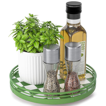 Green and White Checkerboard Lazy Susan with Rubbe