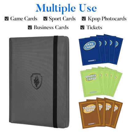 Fabmaker Trading Card Binder 9 Pocket, Card Collection Binder for 360 Cards, Premium PU Card Book, Sturdy Card Folders, Card Holder Binder, Card Album for MTC, TCG, Game Cards, Sports Cards, Grey