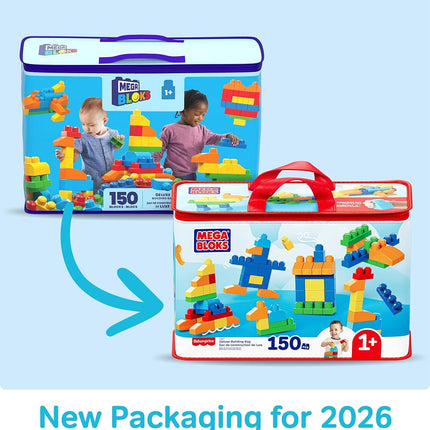 MEGA BLOKS First Builders Toddler Blocks Toys Set, Deluxe Building Bag with 150 Pieces and Storage, Creative Open-Ended Play, Blue, Ages 1+ Years, CNM43