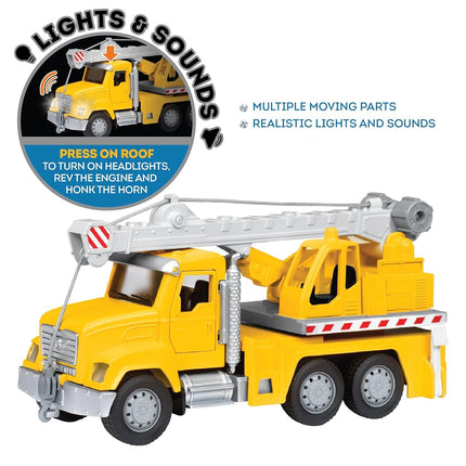 Driven by Battat Crane Truck Toy, 7-Inch Vehicle with Lights Sounds, Trucks