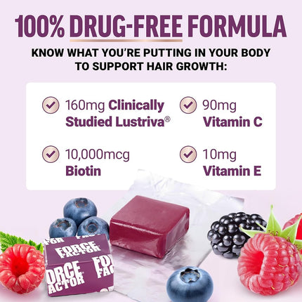 Force Factor Hair Growth Accelerator Soft Chews, Hair Growth Vitamins for Women with Clinically Proven Lustriva and Biotin to Promote Visibly Thicker, Fuller, Stronger Hair, Mixed Berry, 60 Soft Chews