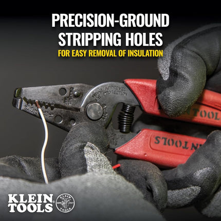 Klein Tools 11046 Wire Stripper, Wire Cutter for 16-26 AWG Stranded Wire, Compact Nose with Precision-Ground Stripping Holes, Made in USA