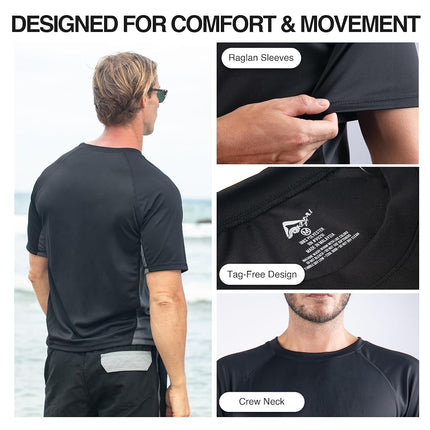 Kanu Surf mensCb Rashguard UPF 50+ Swim Shirt (Regular & Extended Sizes) Rash Guard Shirt - Black - Medium