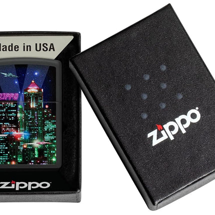 Zippo Cyber City Lighter, Black Matte