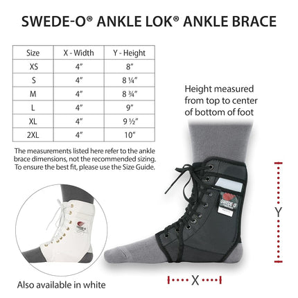 Swede-O Ankle Lok Support with Knit Tongue, Exclusive Lacing System Keeps Brace Tighter Longer, Side Stabilizers Provide Additional Ankle Support, Large, White
