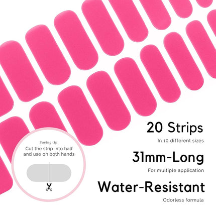 NAILOG Semi Cured Gel Nail Strips, Extra Long Nail Polish Strips (20 Pieces), Long Lasting Semi Cured Nail Stickers with Soft Glossy Gel Finish,Pink Bomb