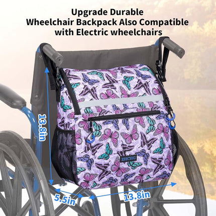 ZHCHG Wheelchair Bags, Wheelchair Backpack with Cup Holder, Wheelchair Bags to Hang on Back, Electric Wheel Chair Accessories, Large Storage Bag for Walker Rollator