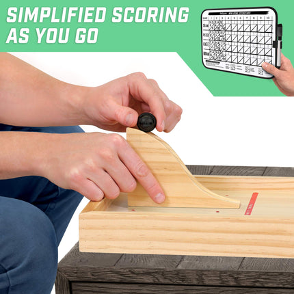 Juego de bolos GoSports Mini de madera para mesa para niños y adultos - Incluye 1 tablero de bolos, 1 rampa de lanzamiento, 2 mini bolas de bolos, 10 bolos y una tarjeta de puntuación de borrado en seco