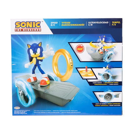 Sonic The Hedgehog Speed RC Skateboard Vehicle with Gold Ring Controller – Light Up Wheels & 360 Spins, Turbo Mode for Extra Boost, 2.4GHz, 100FT Range