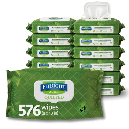 Medline AloeTouch Quilted Heavyweight Personal Cleansing Cloth Wipes, 576 Count, Unscented, 8 x 12 inch Adult Large Incontinence Wipes