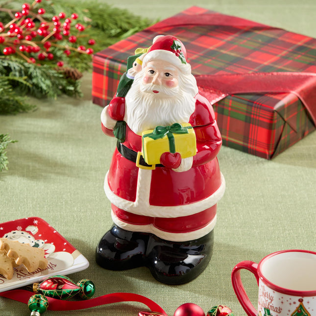 Santa’s Retro Christmas Cookie Jar – 3D Ceramic Holiday Treat Jar with Vintage Santa, Snowman & Reindeer Design, Decorative Airtight Jar for Cookies & Festive Kitchen Décor