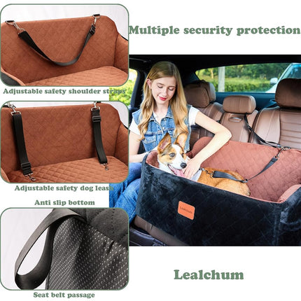 Lealchum Dog Car Seat Up to 55lb,2 Clip-On Safety Adjustable Leashs Car Dog Bed for 2 Small Dogs,Fully Detachable and Washable Pet Car Seat with 2 Storage Pockets,Easy to Install(Black/Grey, Large)