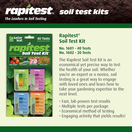 Luster Leaf 1601 Rapitest Test Kit for Soil pH, Nitrogen, Phosphorous and Potash, 1 Pack