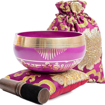 Tibetan Singing Bowl Set - Easy To Play for Beginners - Authentic Handcrafted Mindfulness Meditation Holistic Sound 7 Chakra Healing Gift by Himalayan Bazaar (Orchid)