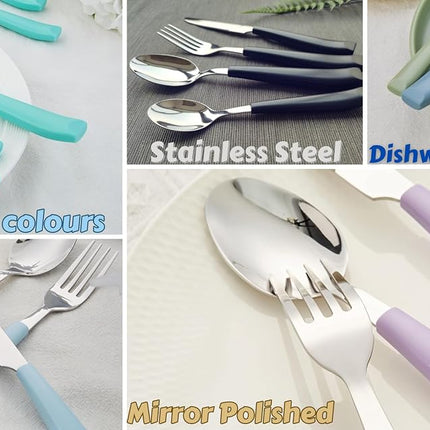 EXZACT 16pcs Cutlery Set Stainless Steel Wide Handles Serves 4 Turquoise