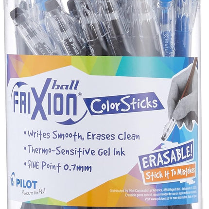 Pilot FriXion ColorSticks Erasable Gel Ink Stick Pens, Fine Point, 24 Black/12 Blue Inks, Tub of 36 (5802)