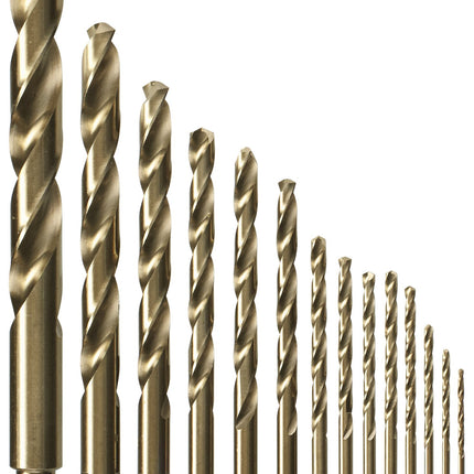 BOSCH CO14B Juego surtido de 14 piezas con estuche incluido Broca de cobalto M42 para metal con vástago de tres caras para aplicaciones de perforación en acero inoxidable, hierro fundido, titanio, metal de calibre ligero, aluminio