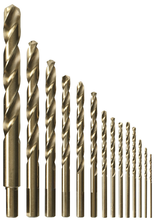 BOSCH CO14B Juego surtido de 14 piezas con estuche incluido Broca de cobalto M42 para metal con vástago de tres caras para aplicaciones de perforación en acero inoxidable, hierro fundido, titanio, metal de calibre ligero, aluminio