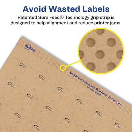 Avery Kraft Brown Star Labels with Sure Feed, 75" x .75", 4,000 Kraft Brown Labels, Print-to-The-Edge, Laser/Inkjet Printable Labels