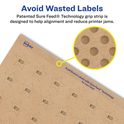 Avery Kraft Brown Star Labels with Sure Feed, 75" x .75", 4,000 Kraft Brown Labels, Print-to-The-Edge, Laser/Inkjet Printable Labels